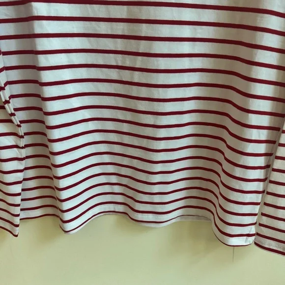 Lily Coco Red White Stripe Boat Neck Long Sleeve Cotton Womens Size L T Shirt - Picture 6 of 14